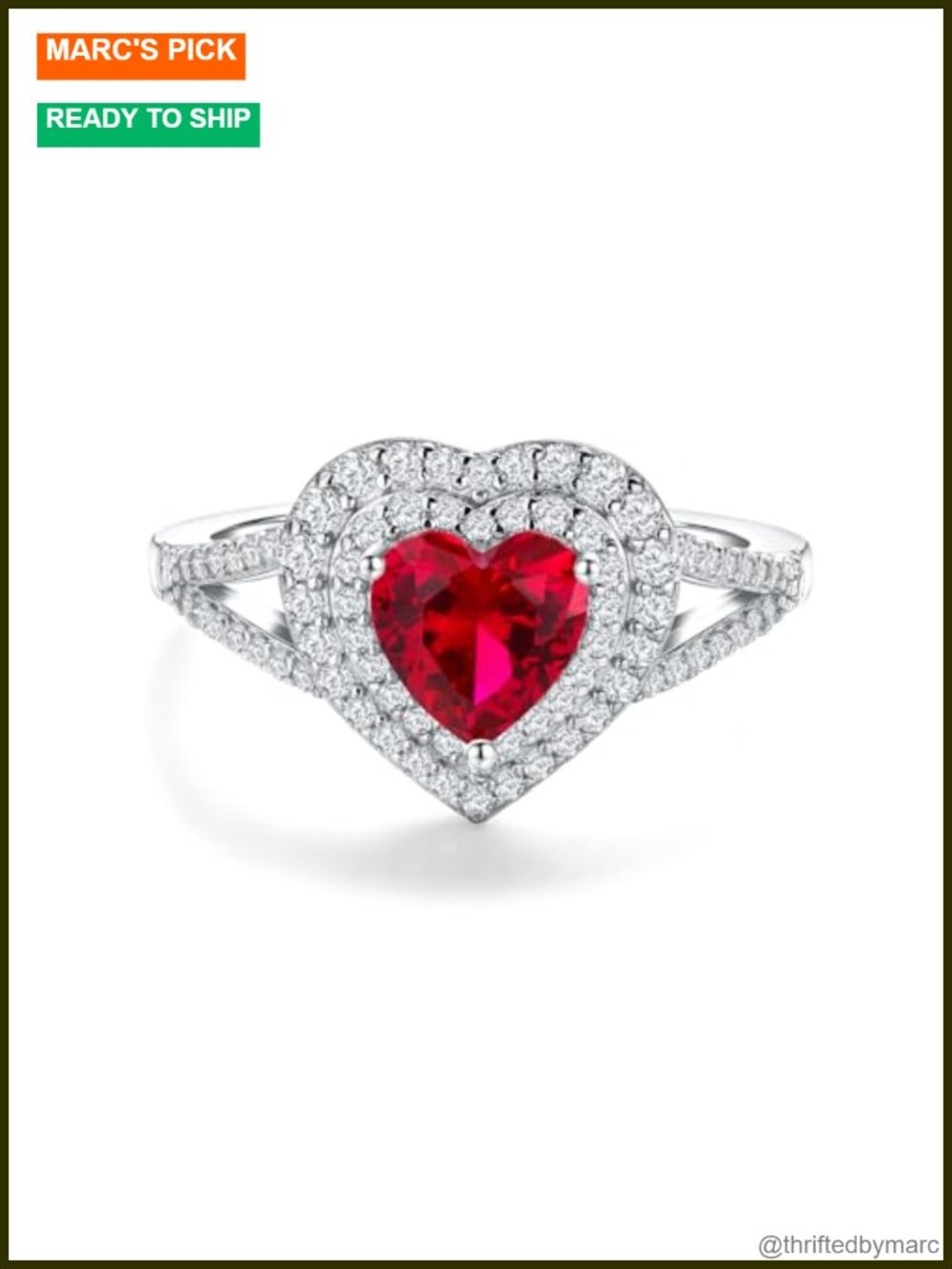925 Sterling Silver Created Ruby Heart Halo Engagement Ring 18k White Gold